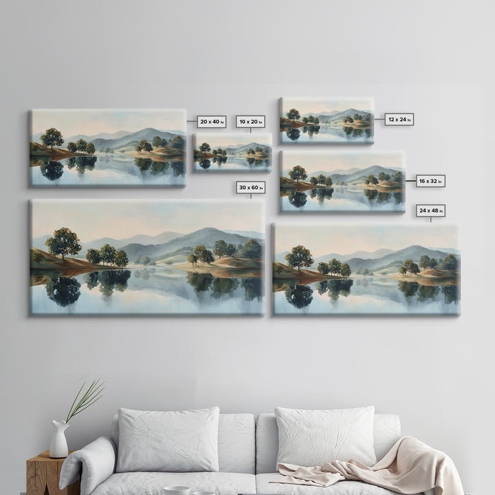 Peaceful Lake Reflection at Dawn Canvas Print, Waiting Room Art, Wall Decor, Waiting Room Decor, Calm, Minimalist Wall Art, WRA-2x1-48
