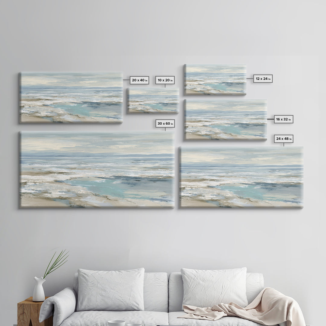 Coastal Horizon with Pale Sand and Water Framed Canvas Print, Waiting Room Art, Art, Waiting Room Decor, Fine Art, Calm, WRA-2x1-5