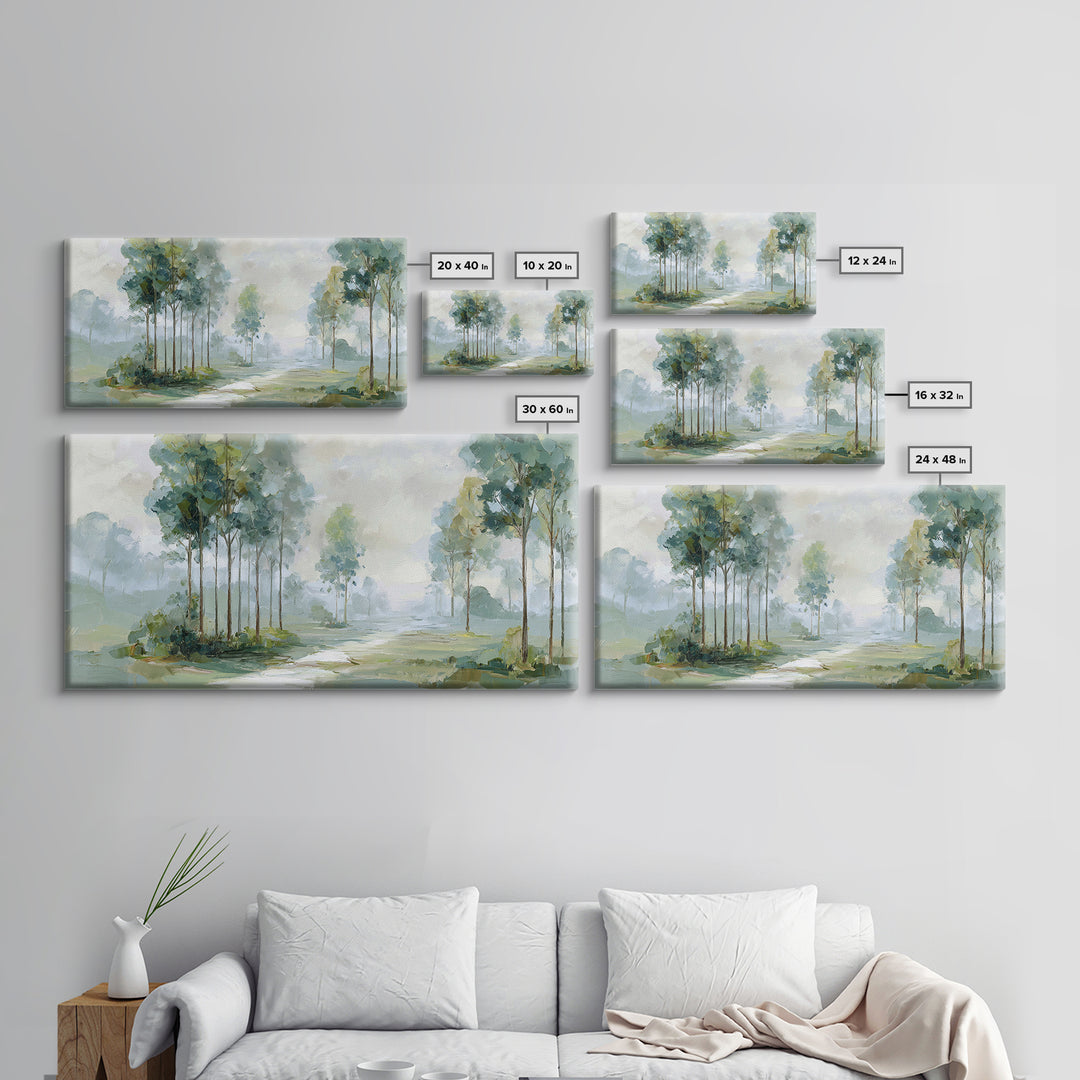Misty Forest Path Framed Canvas Print, Waiting Room Art, Modern Art, Waiting Room Decor, Fine Art, Calm, Therapy Office Decor, WRA-2x1-55