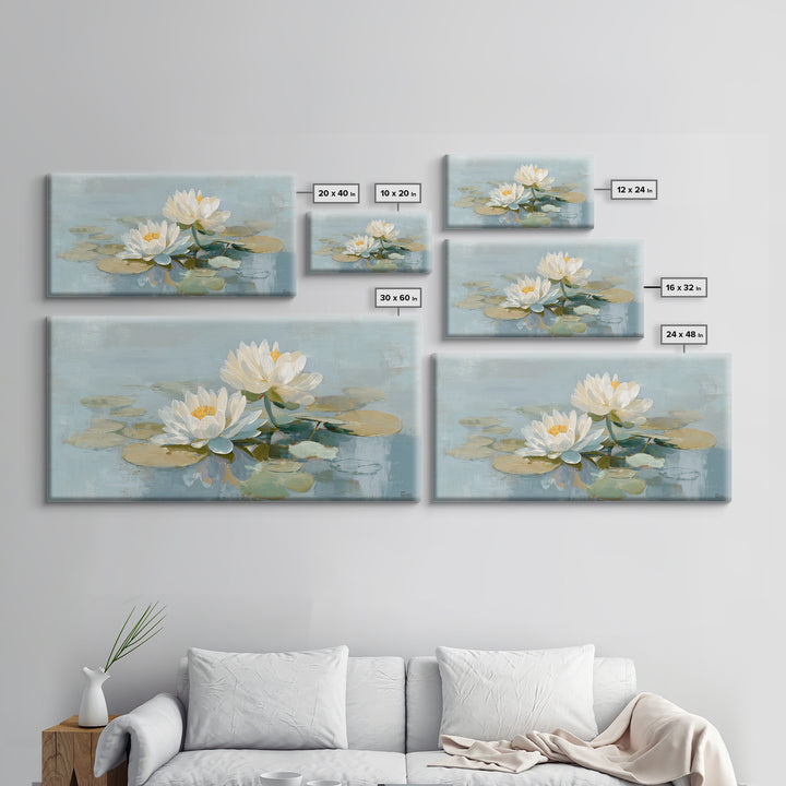 Lotus Flower on Still Water Framed Canvas Print, Waiting Room Art, Abstract, Waiting Room Decor, Watercolor Art, Calm, WRA-2x1-59