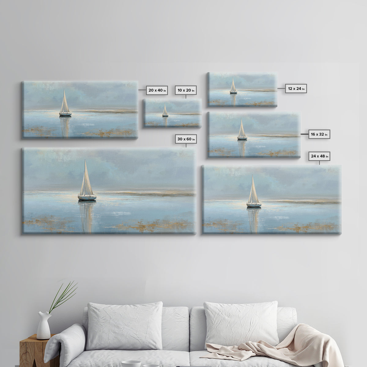 Quiet Sailboat on Calm Water Canvas Print, Waiting Room Art, Minimalist Wall Art, Waiting Room Decor, Fine Art, Calm, WRA-2x1-63
