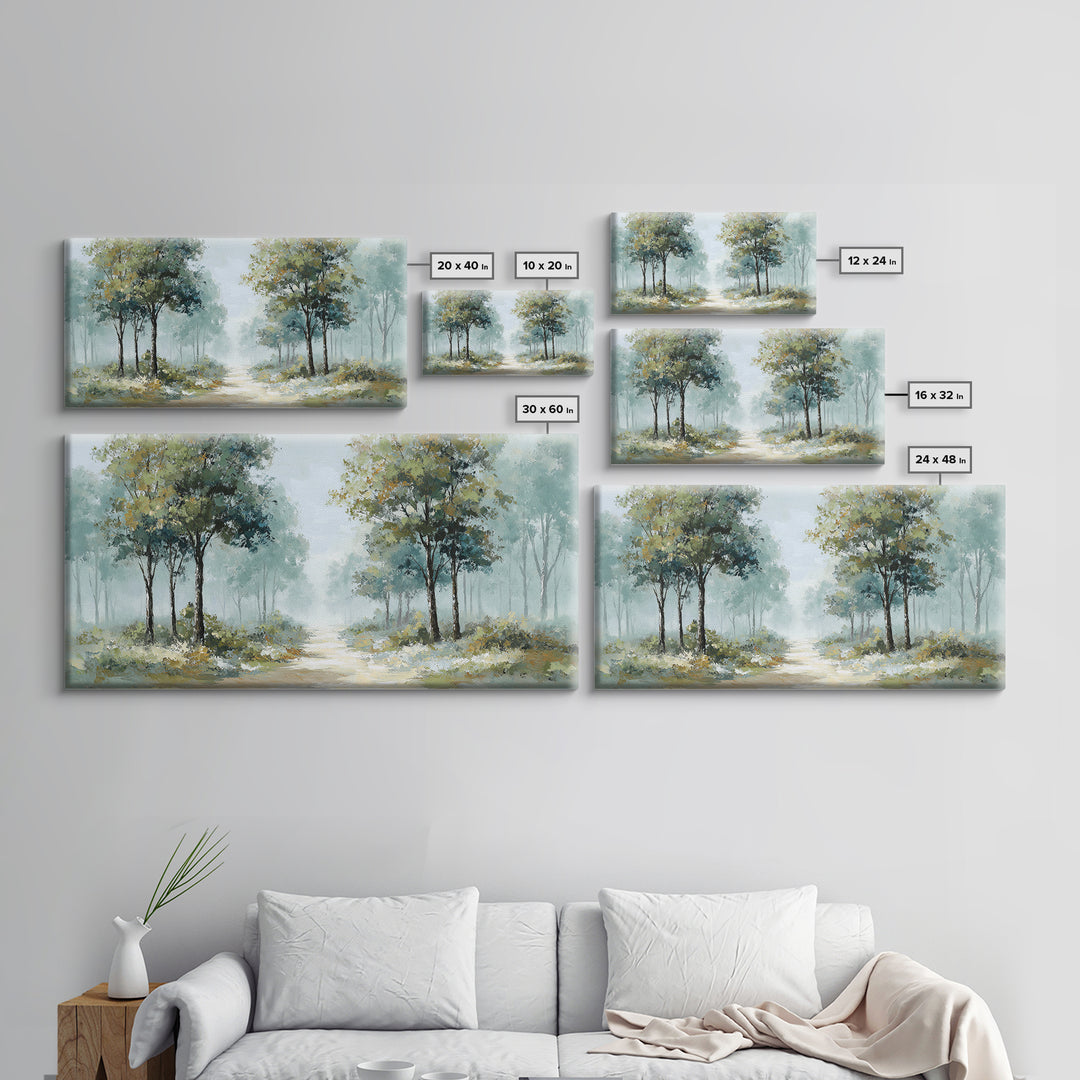 Misty Forest Path Framed Canvas Print, Waiting Room Art, Art, Waiting Room Decor, Calm, Bauhaus Print, Minimalist Wall Art, WRA-2x1-7