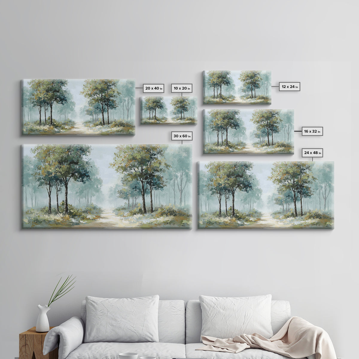 Misty Forest Path Framed Canvas Print, Waiting Room Art, Art, Waiting Room Decor, Calm, Bauhaus Print, Minimalist Wall Art, WRA-2x1-7