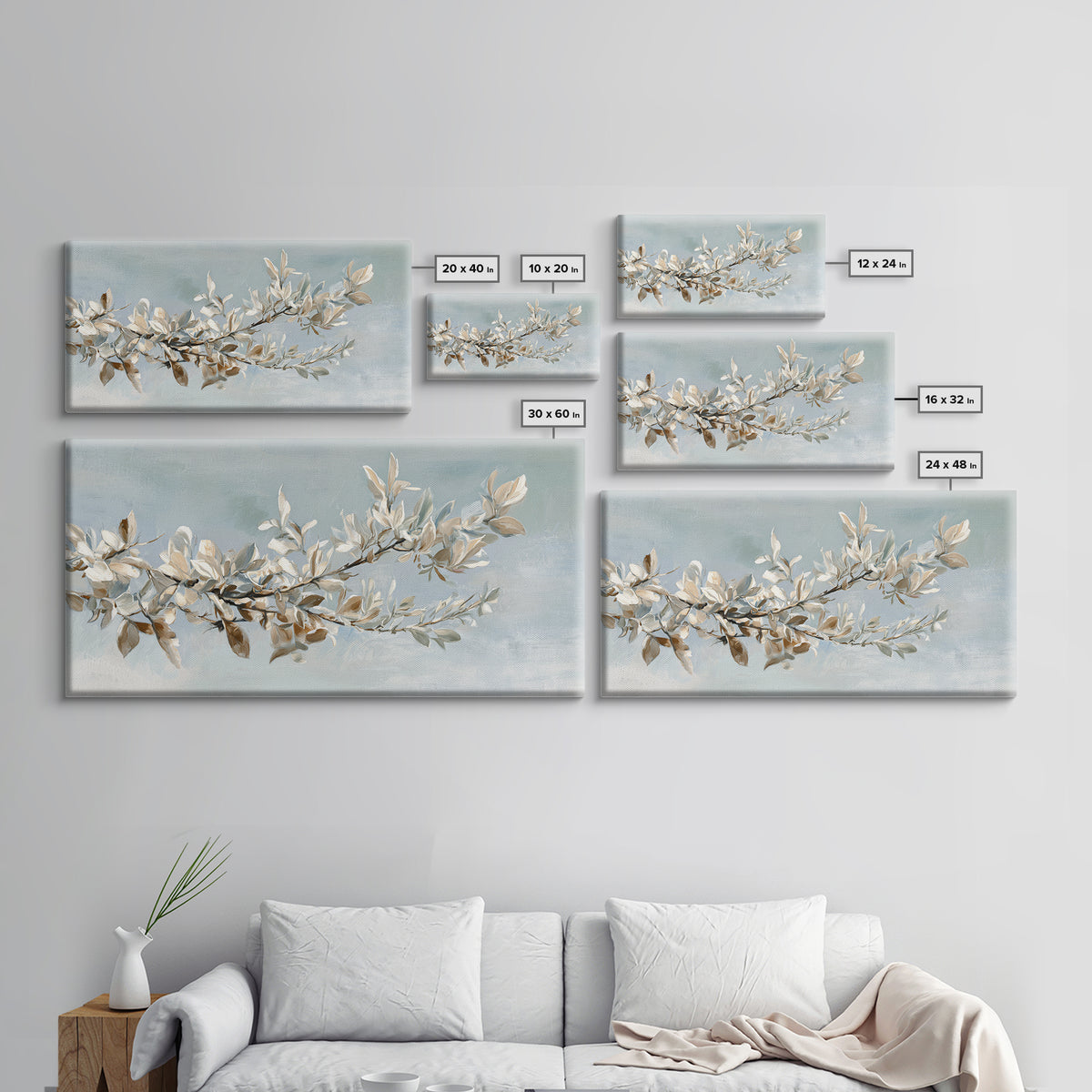 Neutral Botanical Branch Canvas Print, Waiting Room Art, Dog Wall Art, Waiting Room Decor, Fine Art, Calm, Boho Decor, WRA-2x1-71