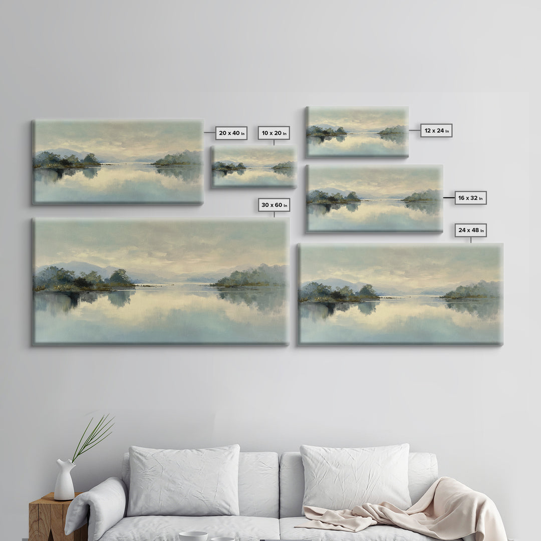 Peaceful Lake Reflection at Dawn Framed Canvas Print, Waiting Room Art, Printable Art, Waiting Room Decor, Fine Art, Calm, WRA-2x1-72