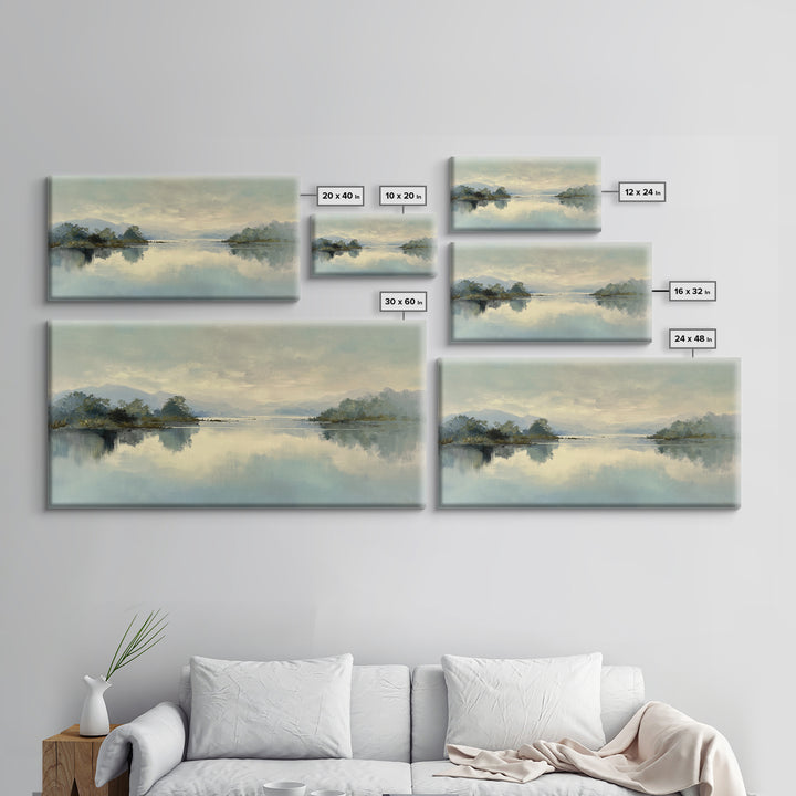 Peaceful Lake Reflection at Dawn Framed Canvas Print, Waiting Room Art, Printable Art, Waiting Room Decor, Fine Art, Calm, WRA-2x1-72