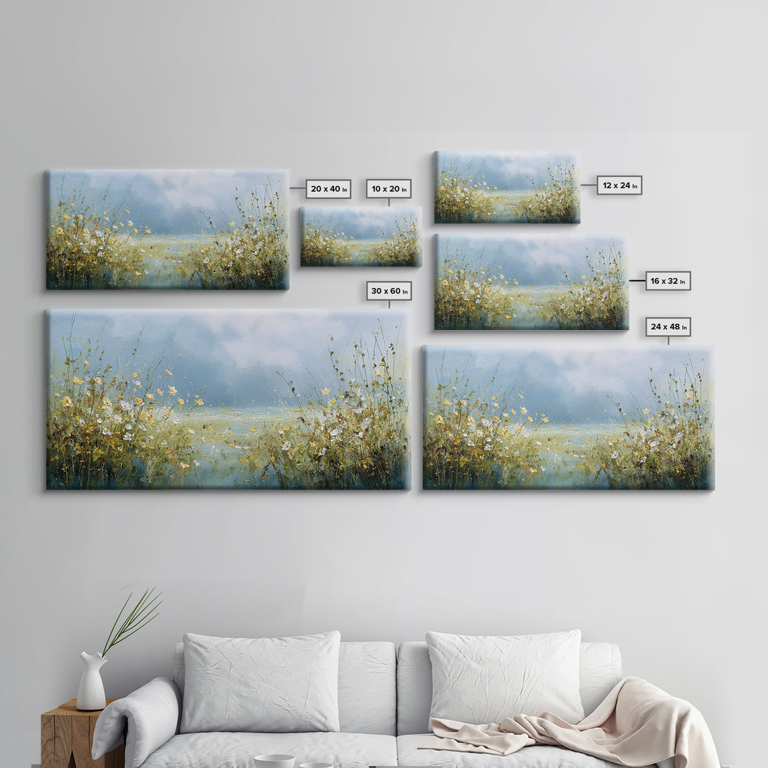 Sunlit Meadow with Wildflowers Canvas Print, Waiting Room Art, Minimalist Wall Art, Waiting Room Decor, Fine Art, Calm, WRA-2x1-76