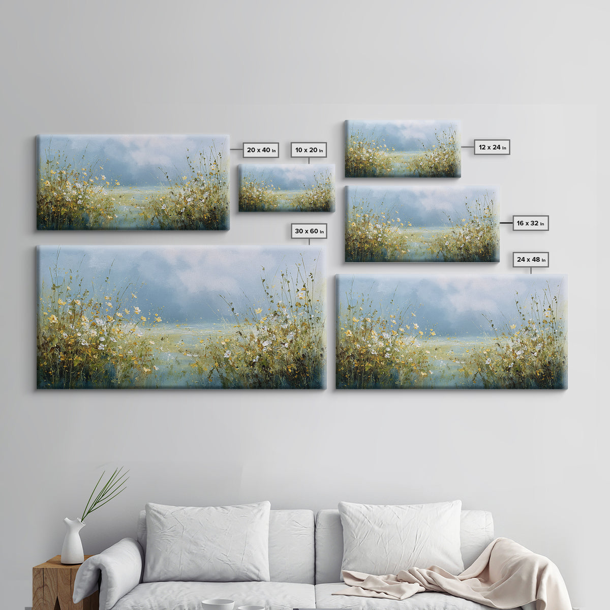 Sunlit Meadow with Wildflowers Canvas Print, Waiting Room Art, Minimalist Wall Art, Waiting Room Decor, Fine Art, Calm, WRA-2x1-76