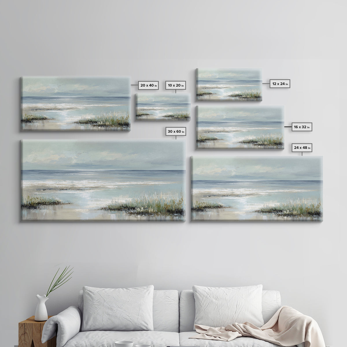Coastal Horizon with Pale Sand and Water Canvas Print, Waiting Room Art, Bedroom Decor, Waiting Room Decor, Fine Art, Calm, WRA-2x1-77