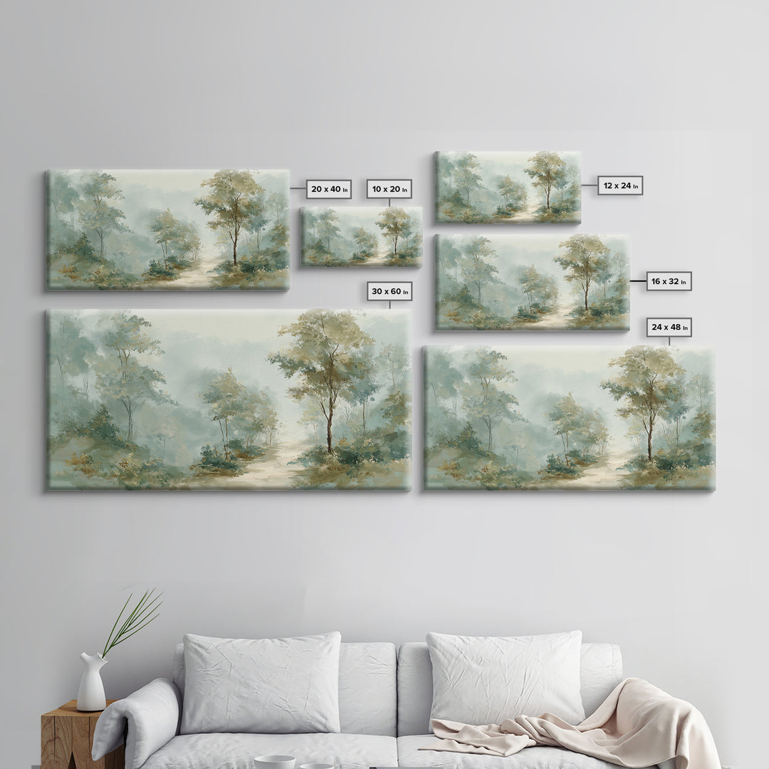 Misty Forest Path Framed Canvas Print, Waiting Room Art, Minimalist Art, Waiting Room Decor, Fine Art, Calm, Luxury Decor, WRA-2x1-79