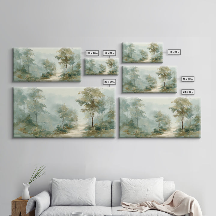 Misty Forest Path Framed Canvas Print, Waiting Room Art, Minimalist Art, Waiting Room Decor, Fine Art, Calm, Luxury Decor, WRA-2x1-79