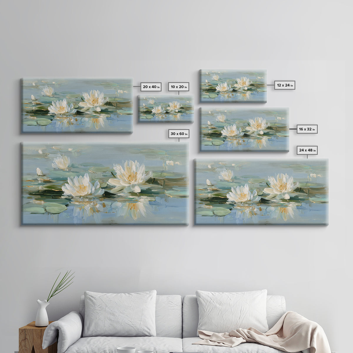 Lotus Flower on Still Water Framed Canvas Print, Waiting Room Art, Contemporary Art, Waiting Room Decor, Oil Painting, Calm, WRA-2x1-83