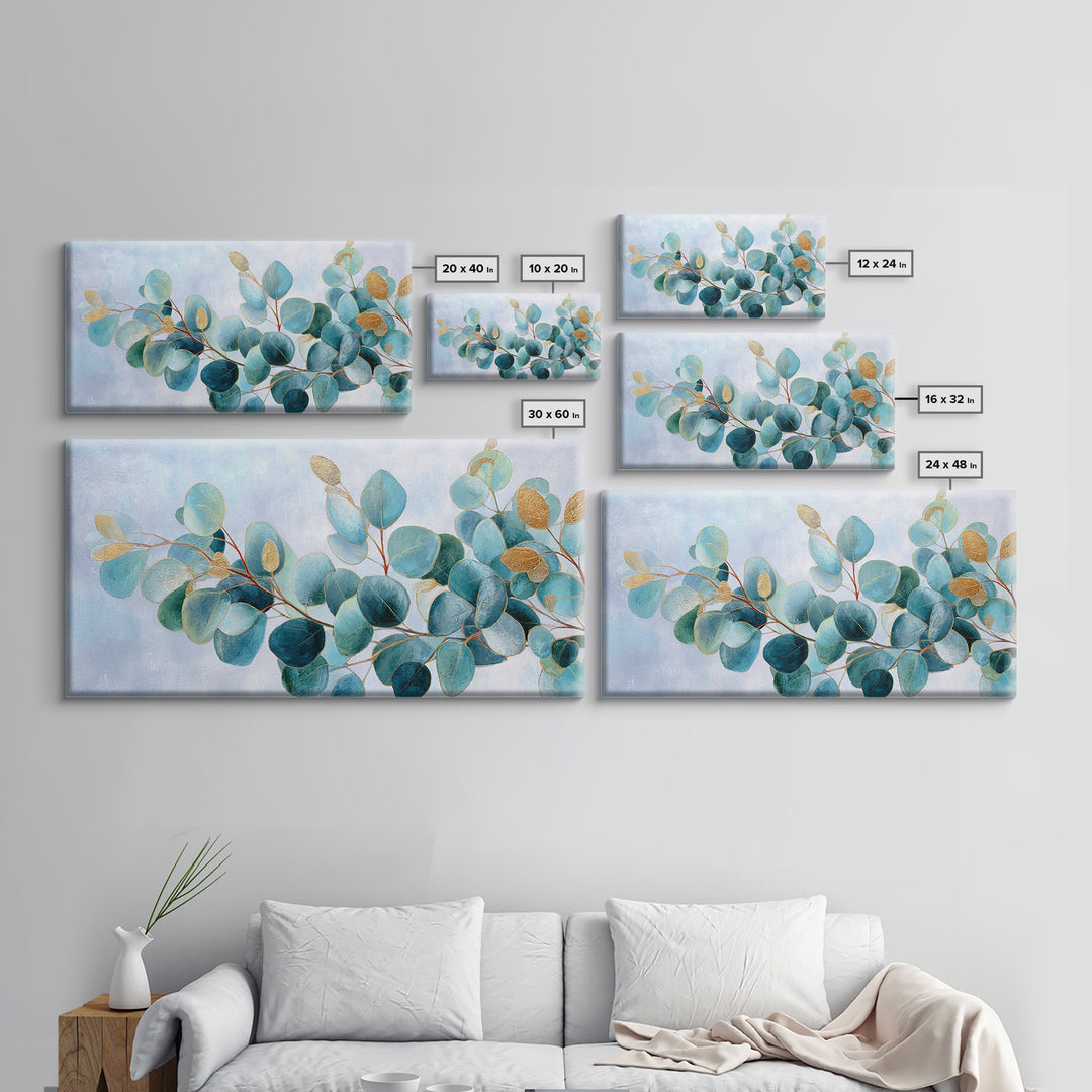 Clean Eucalyptus Leaf Study Framed Canvas Print, Waiting Room Art, Office Wall Art, Waiting Room Decor, Fine Art, Calm, WRA-2x1-85