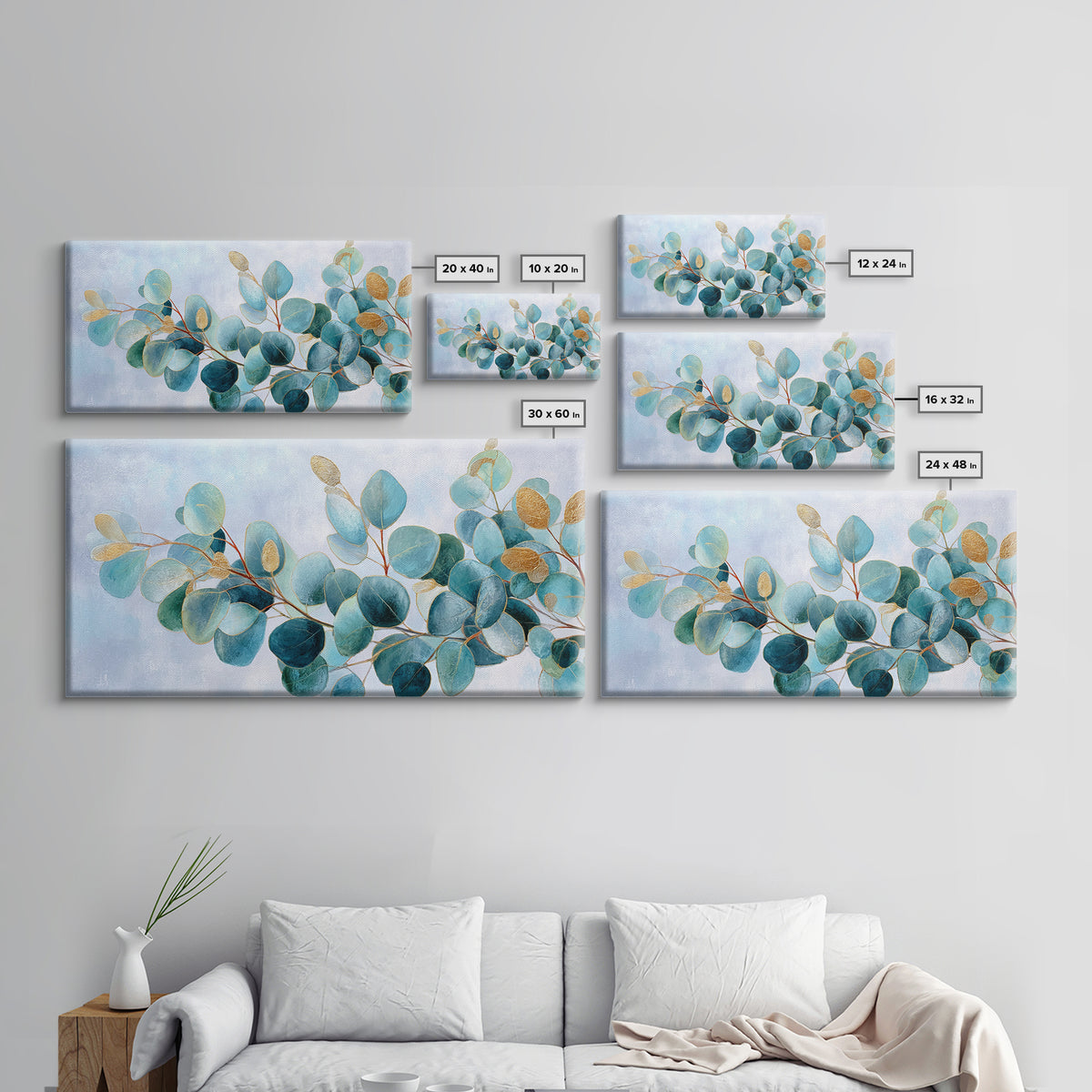 Clean Eucalyptus Leaf Study Framed Canvas Print, Waiting Room Art, Office Wall Art, Waiting Room Decor, Fine Art, Calm, WRA-2x1-85