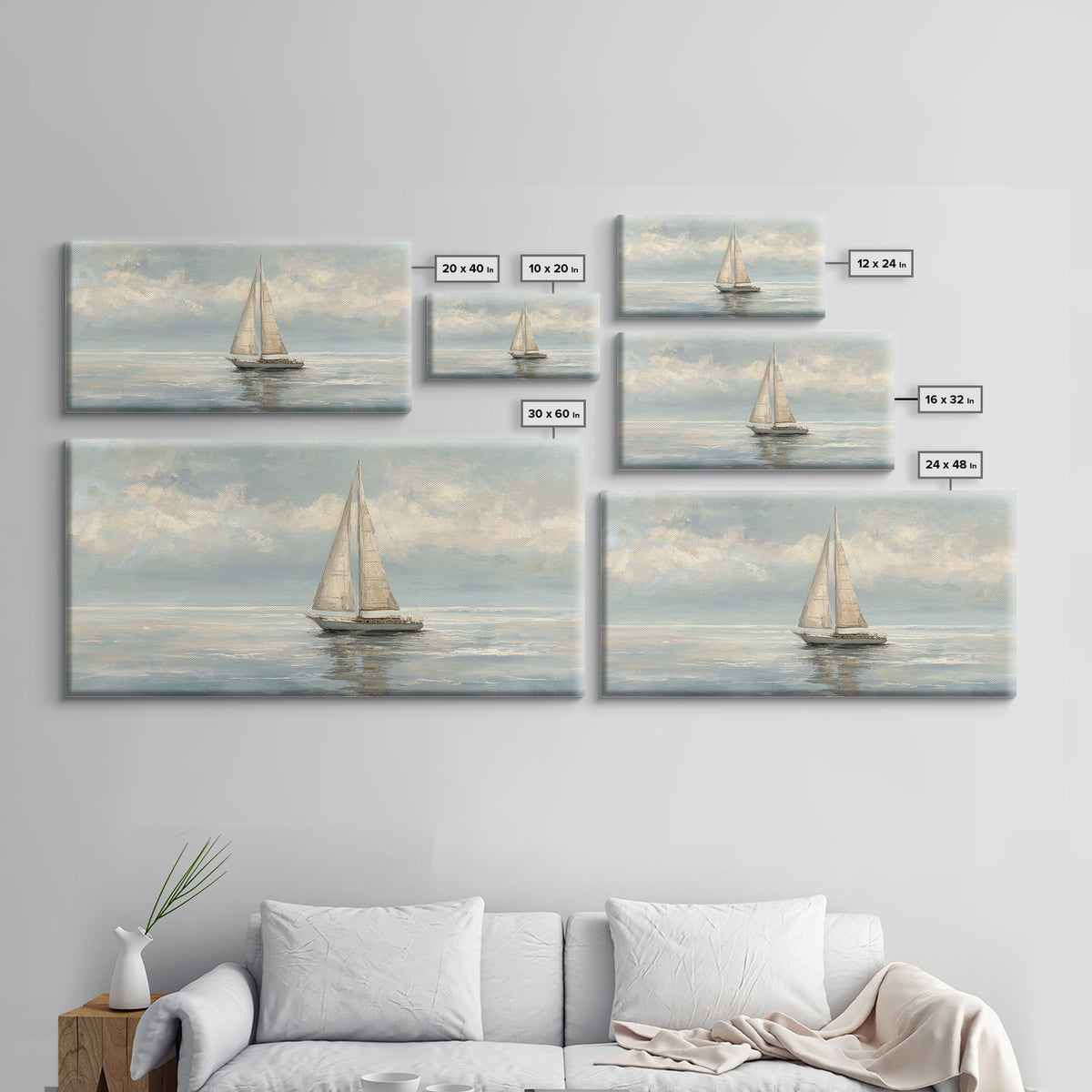 Quiet Sailboat on Calm Water Framed Canvas Print, Waiting Room Art, Digital Art Print, Waiting Room Decor, Fine Art, Calm, WRA-2x1-87