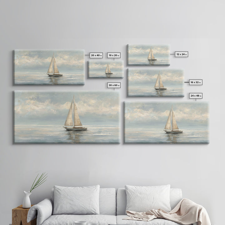 Quiet Sailboat on Calm Water Framed Canvas Print, Waiting Room Art, Digital Art Print, Waiting Room Decor, Fine Art, Calm, WRA-2x1-87