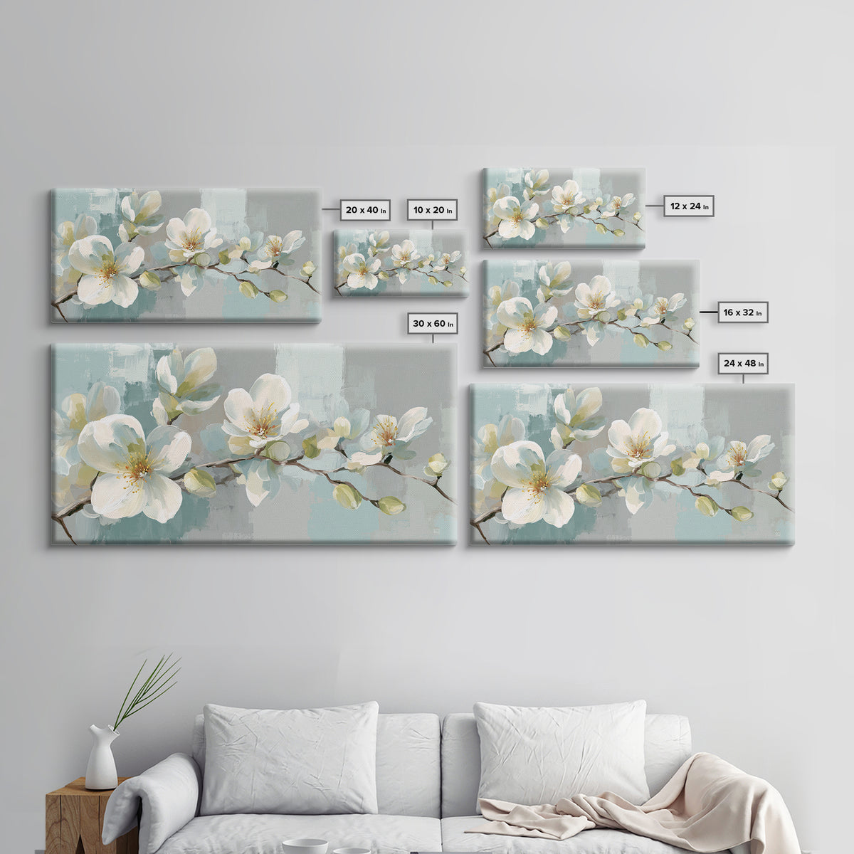 White Orchid on Light Gray Ground Framed Canvas Print, Waiting Room Art, Bauhaus Print, Waiting Room Decor, Fine Art, Calm, WRA-2x1-99