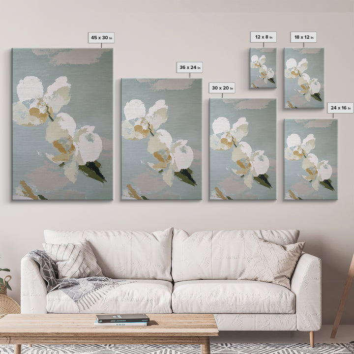 White Orchid on Light Gray Ground Canvas Print, Waiting Room Art, Gallery Decor, Waiting Room Decor, Fine Art, Calm, WRA-2x3-15