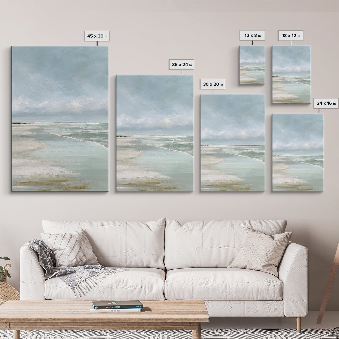 Coastal Horizon with Pale Sand and Water Framed Canvas Print, Waiting Room Art, Printable Wall Art, Waiting Room Decor, Calm, WRA-2x3-17