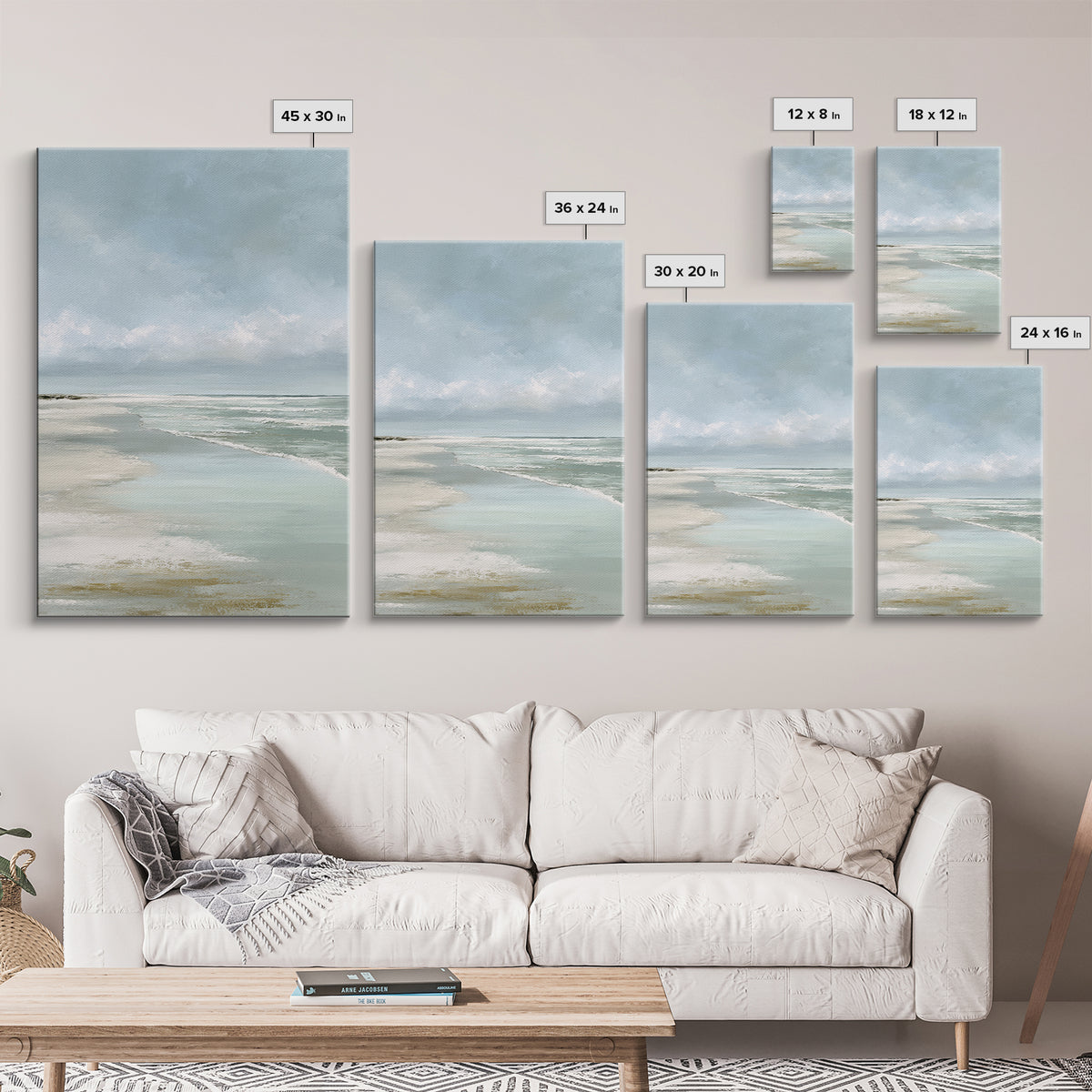 Coastal Horizon with Pale Sand and Water Framed Canvas Print, Waiting Room Art, Printable Wall Art, Waiting Room Decor, Calm, WRA-2x3-17