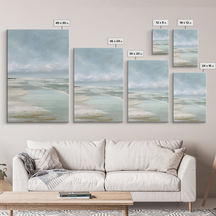 Coastal Horizon with Pale Sand and Water Framed Canvas Print, Waiting Room Art, Printable Wall Art, Waiting Room Decor, Calm, WRA-2x3-17