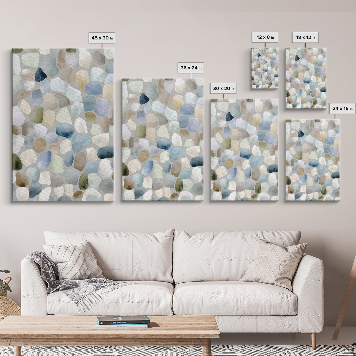 Pastel Rainbow Shapes for Pediatric Spaces Framed Canvas Print, Waiting Room Art, Boho Decor, Waiting Room Decor, Calm, WRA-2x3-2