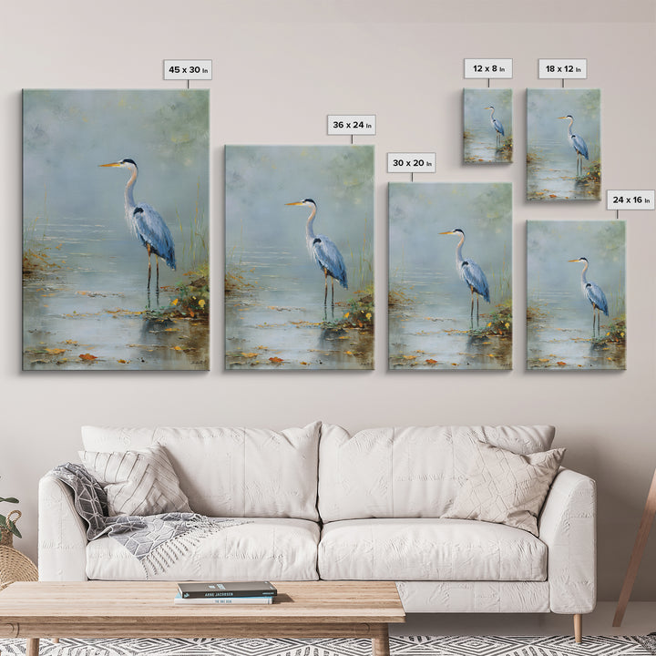 Blue Heron in Quiet Marsh Framed Canvas Print, Waiting Room Art, Original Art, Waiting Room Decor, Oil Painting, Calm, WRA-2x3-20
