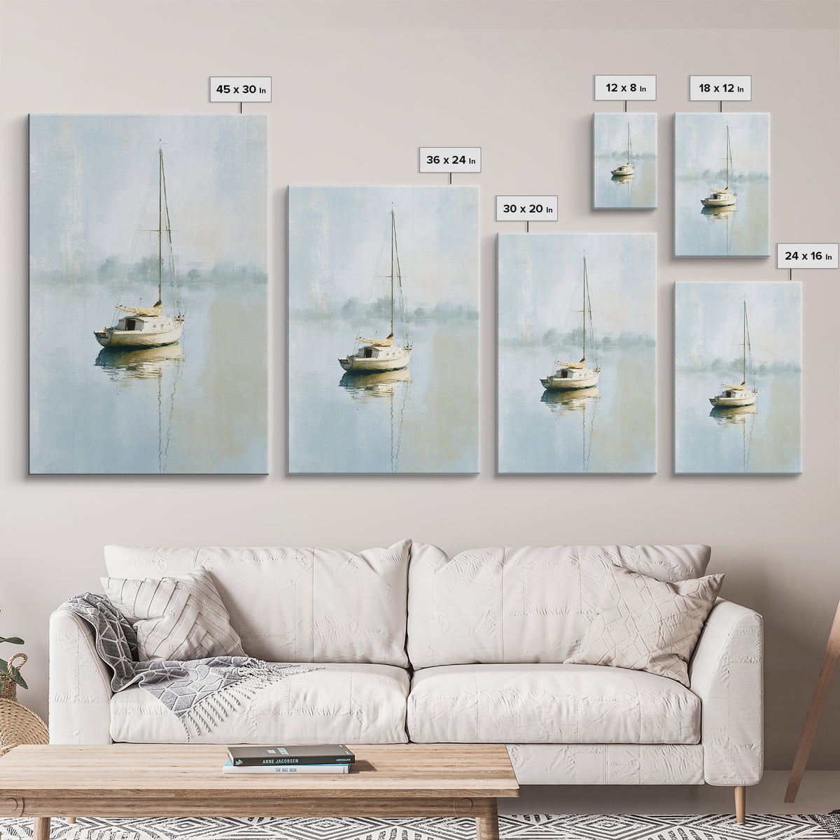 Quiet Sailboat on Calm Water Framed Canvas Print, Waiting Room Art, Dental Art, Waiting Room Decor, Fine Art, Calm, WRA-2x3-3