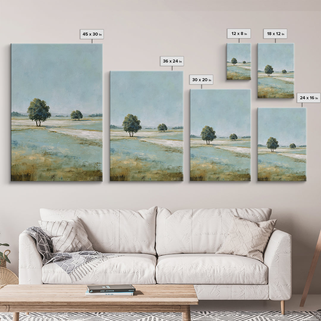 Open Field with Distant Tree Framed Canvas Print, Waiting Room Art, Textured Painting, Waiting Room Decor, Fine Art, Calm, WRA-2x3-55