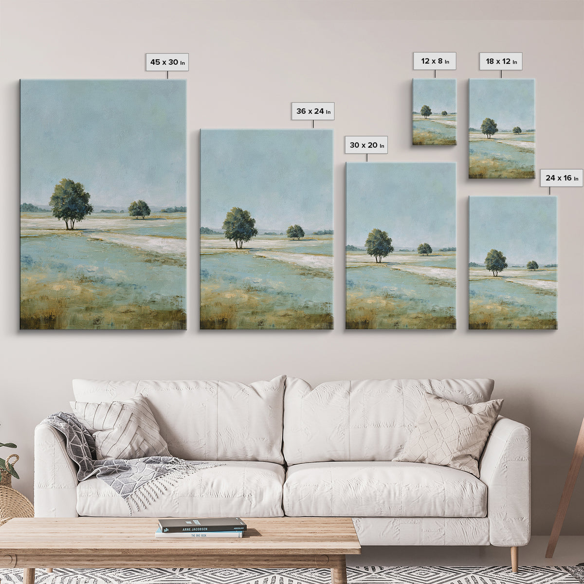 Open Field with Distant Tree Framed Canvas Print, Waiting Room Art, Textured Painting, Waiting Room Decor, Fine Art, Calm, WRA-2x3-55