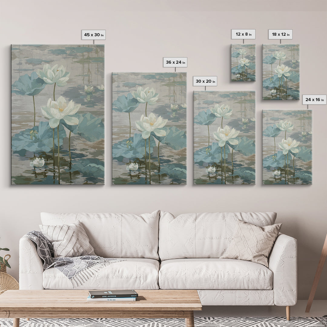Lotus Flower on Still Water Canvas Print, Waiting Room Art, Original Art, Waiting Room Decor, Oil Painting, Calm, Office Art, WRA-2x3-71