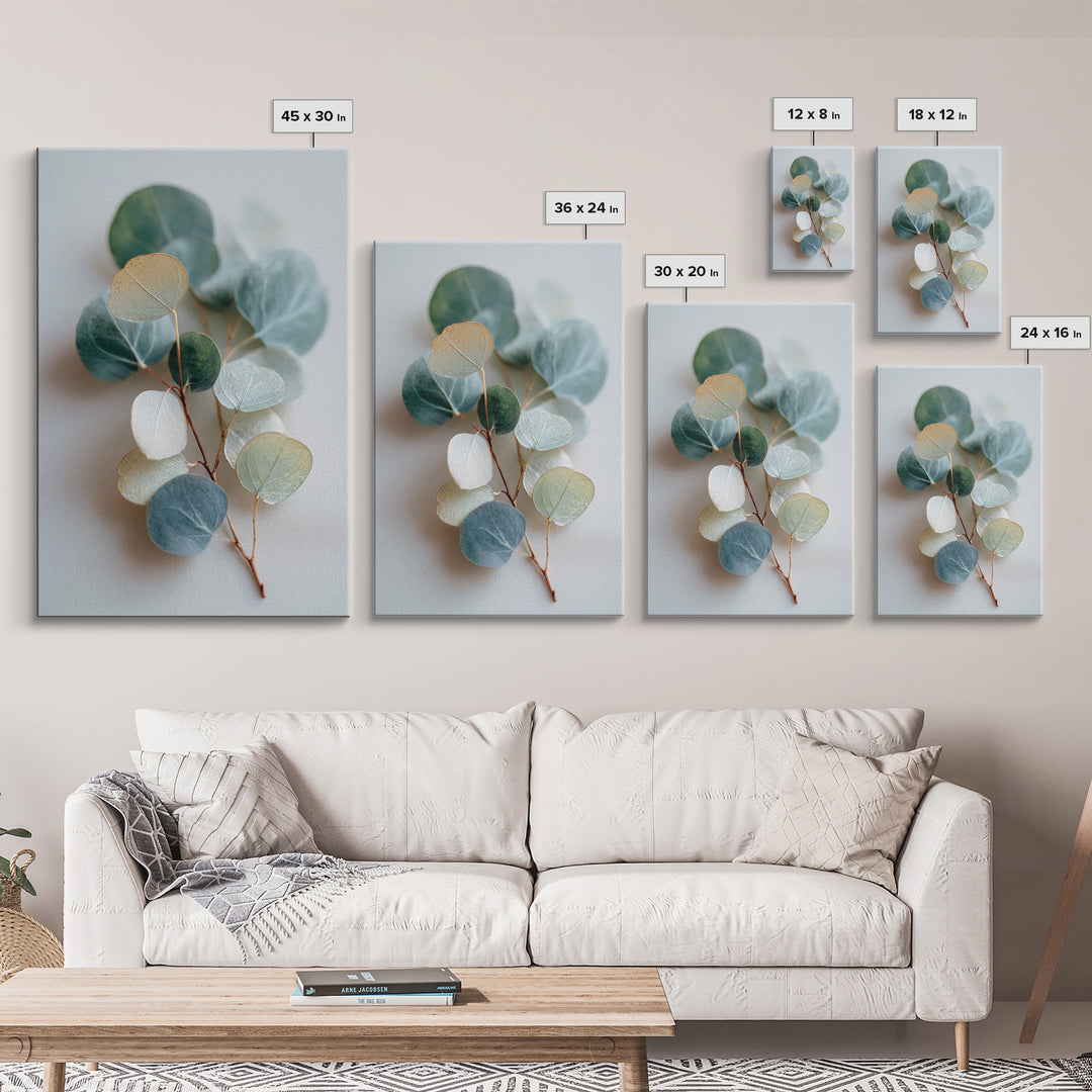 Clean Eucalyptus Leaf Study Framed Canvas Print, Waiting Room Art, Living Room Wall Art, Waiting Room Decor, Watercolor Art, WRA-2x3-73