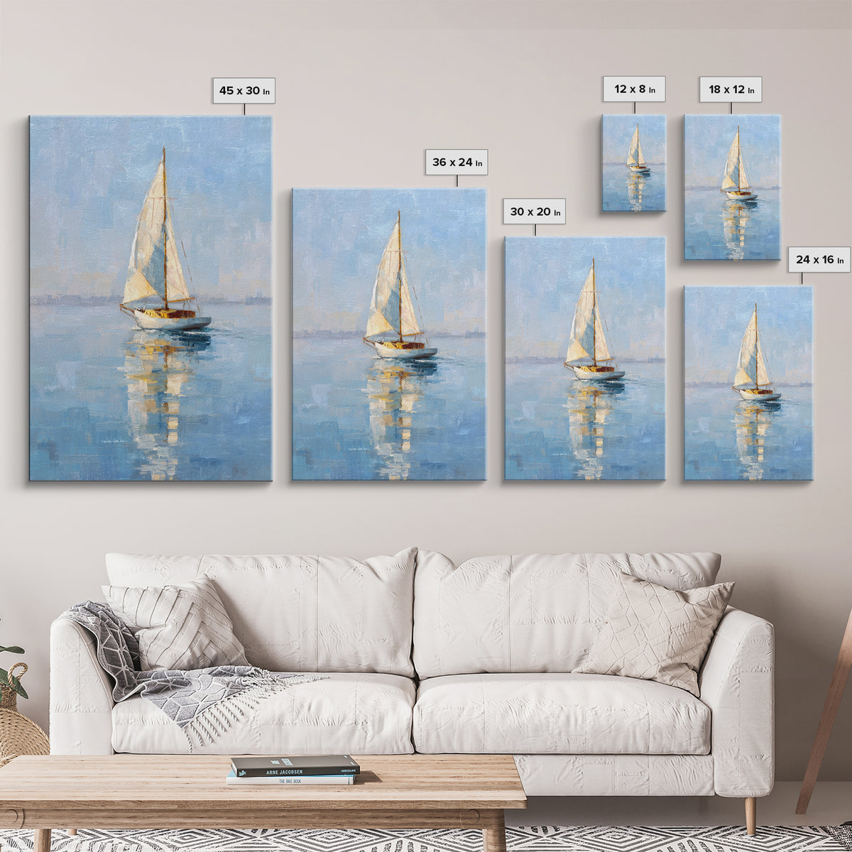 Quiet Sailboat on Calm Water Framed Canvas Print, Waiting Room Art, Abstract Art, Waiting Room Decor, Fine Art, Calm, WRA-2x3-75
