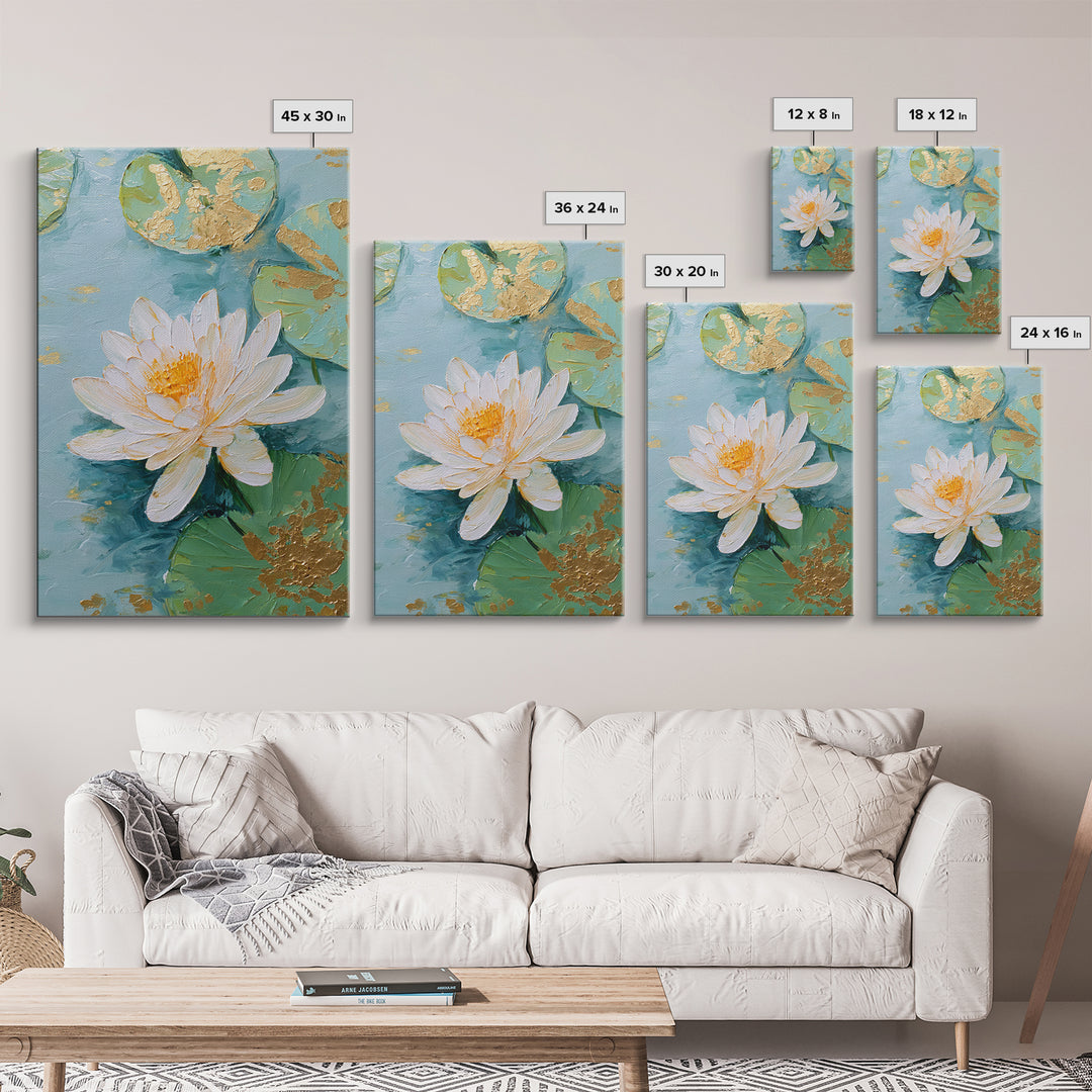 Lotus Flower on Still Water Canvas Print, Waiting Room Art, Gallery Wall Art, Waiting Room Decor, Watercolor Art, Calm, WRA-2x3-95