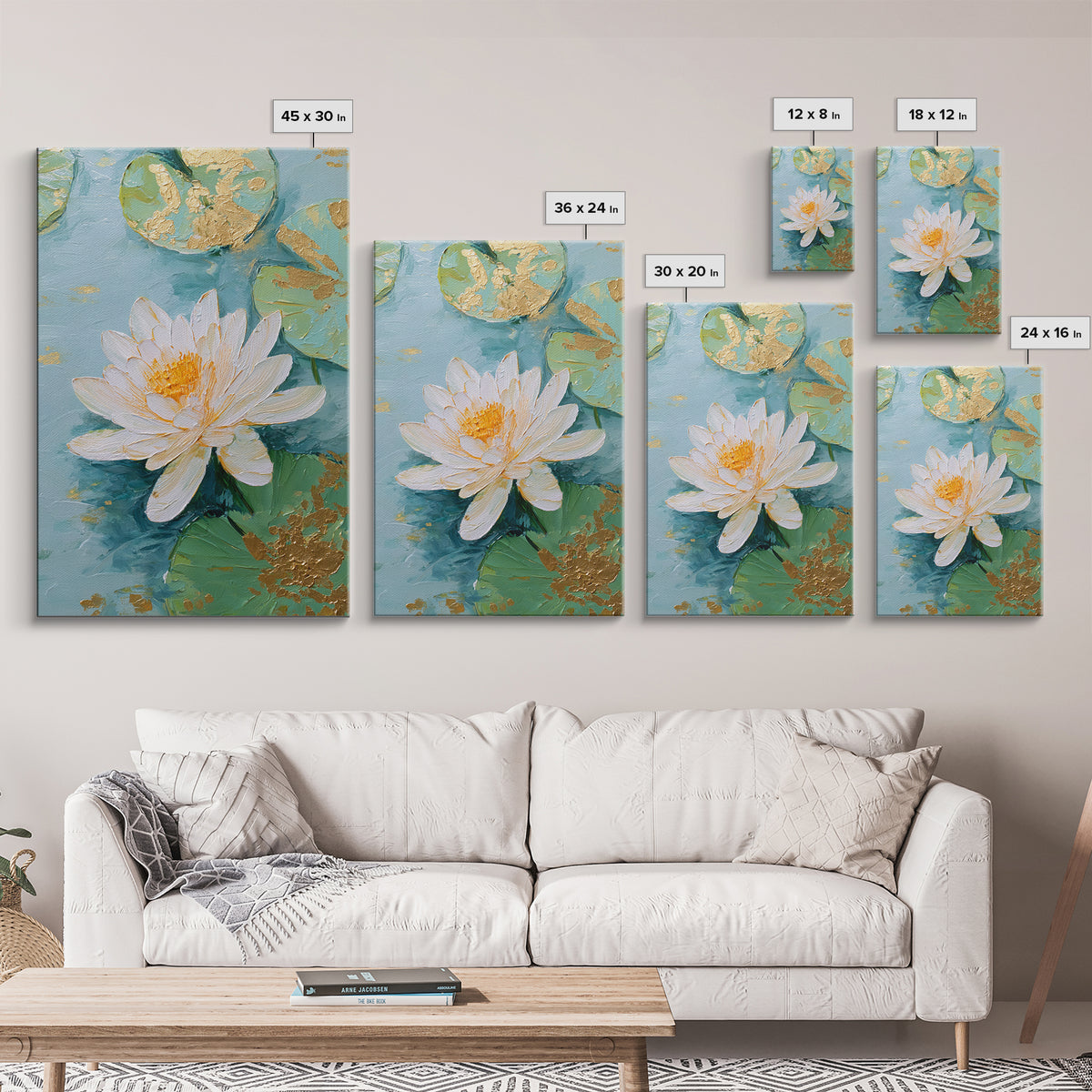 Lotus Flower on Still Water Canvas Print, Waiting Room Art, Gallery Wall Art, Waiting Room Decor, Watercolor Art, Calm, WRA-2x3-95