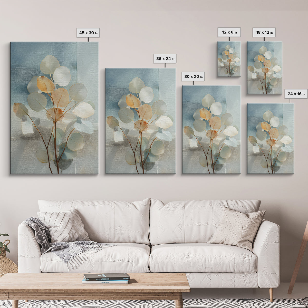Clean Eucalyptus Leaf Study Framed Canvas Print, Waiting Room Art, Living Room Wall Art, Waiting Room Decor, Watercolor Art, WRA-2x3-97