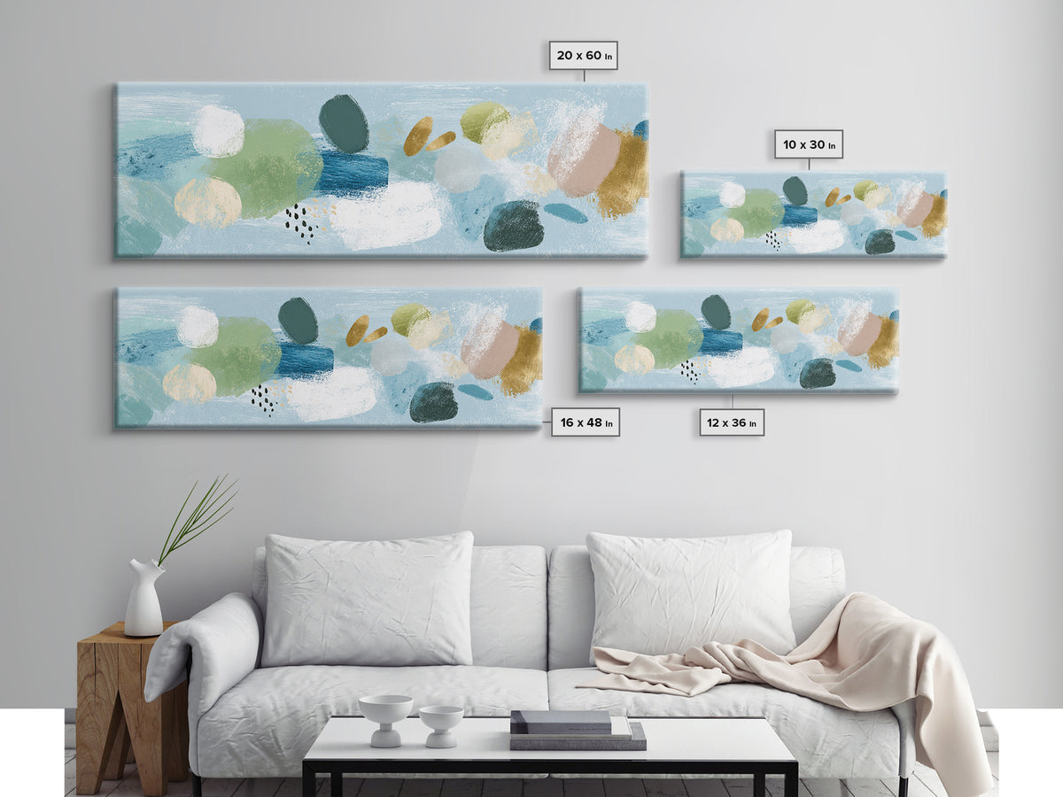 Pastel Rainbow Shapes for Pediatric Spaces Framed Canvas Print, Waiting Room Art, Waiting Room Decor, Abstract Art, Calm, WRA-3x1-10