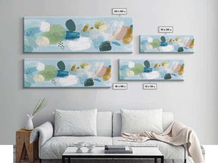 Pastel Rainbow Shapes for Pediatric Spaces Framed Canvas Print, Waiting Room Art, Waiting Room Decor, Abstract Art, Calm, WRA-3x1-10