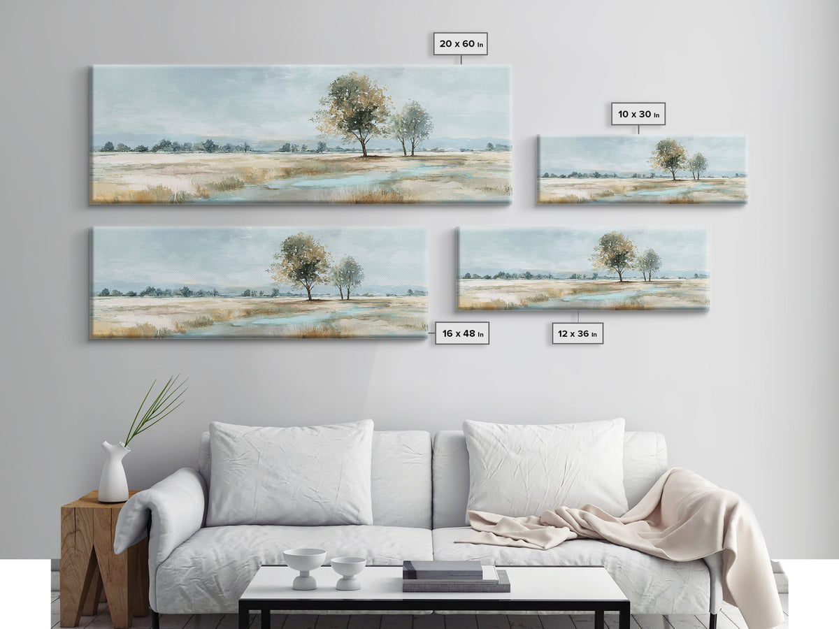 Open Field with Distant Tree Framed Canvas Print, Waiting Room Art, Dental Art, Waiting Room Decor, Fine Art, Calm, WRA-3x1-15