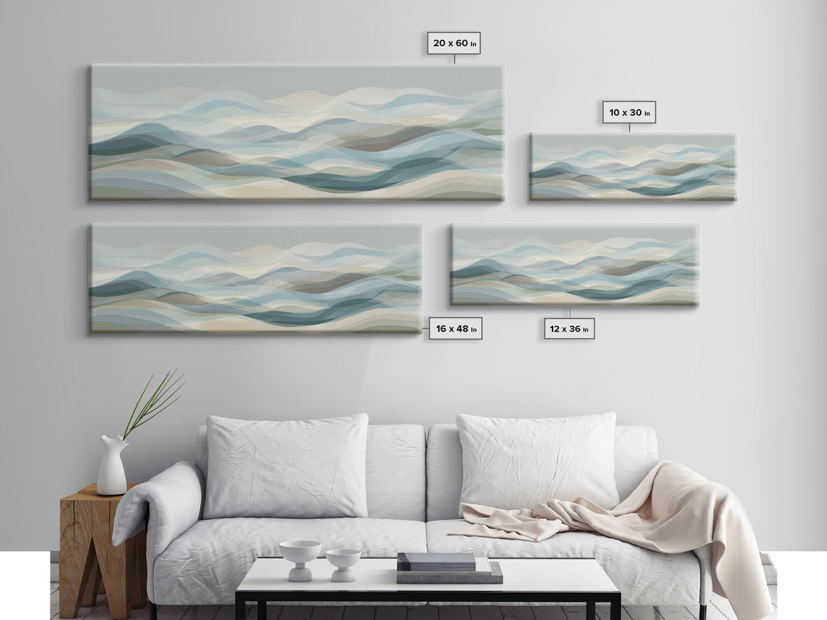 Soft Abstract Waves Framed Canvas Print, Waiting Room Art, Printable Art, Waiting Room Decor, Abstract Art, Calm, WRA-3x1-18