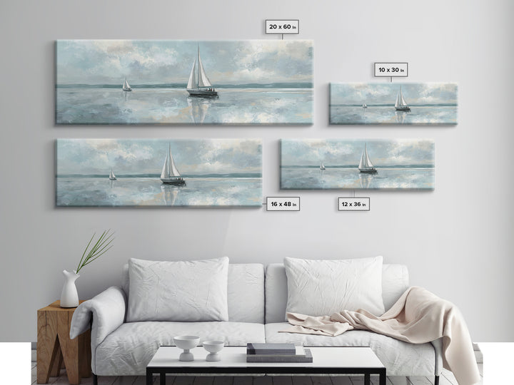 Quiet Sailboat on Calm Water Canvas Print, Waiting Room Art, Art Print, Waiting Room Decor, Fine Art, Calm, Abstract Art, WRA-3x1-35