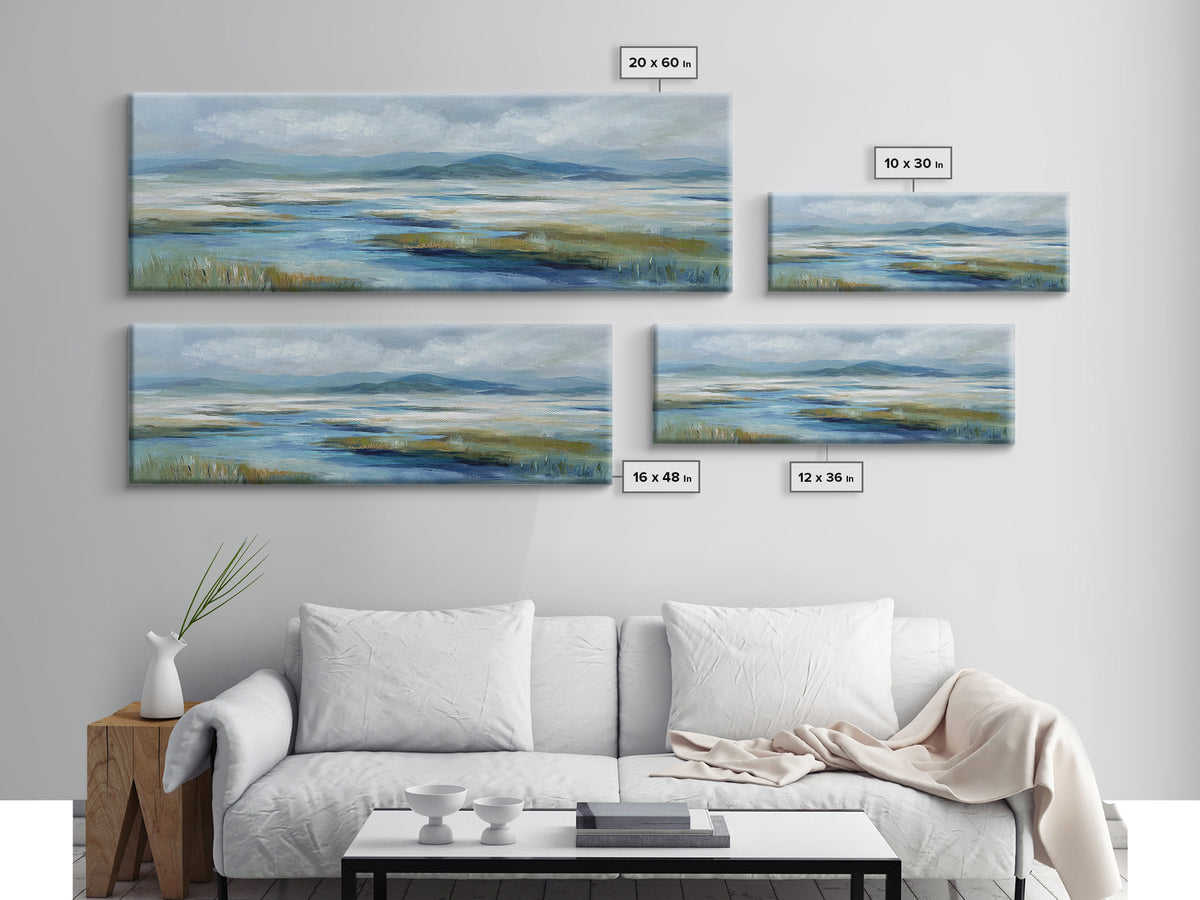 Blue Heron in Quiet Marsh Canvas Print, Waiting Room Art, Dental Wall Art, Waiting Room Decor, Watercolor Art, Calm, WRA-3x1-4