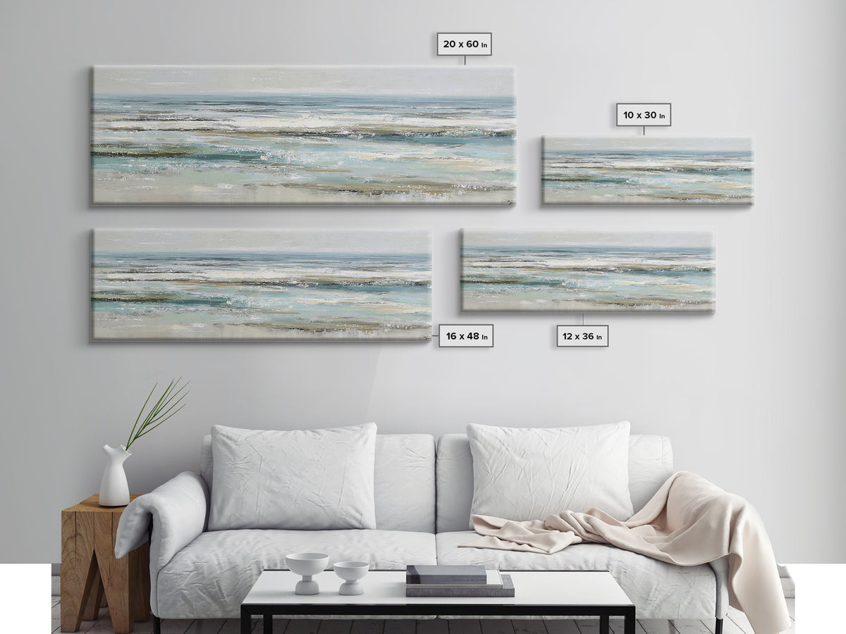 Coastal Horizon with Pale Sand and Water Canvas Print, Waiting Room Art, Landscape, Waiting Room Decor, Fine Art, Calm, WRA-3x1-49