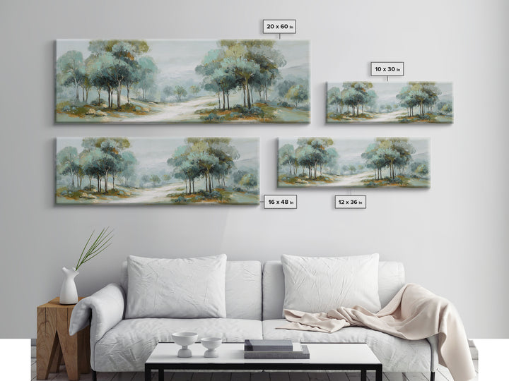 Misty Forest Path Framed Canvas Print, Waiting Room Art, Waiting Room Decor, Oil Painting, Calm, Office Wall Decor, WRA-3x1-51