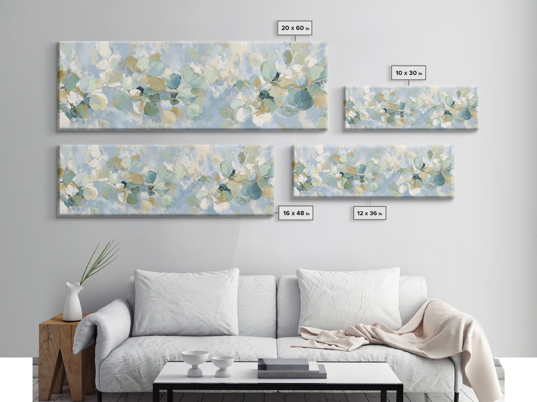Clean Eucalyptus Leaf Study Framed Canvas Print, Waiting Room Art, Digital Art Print, Waiting Room Decor, Watercolor Art, Calm, WRA-3x1-57
