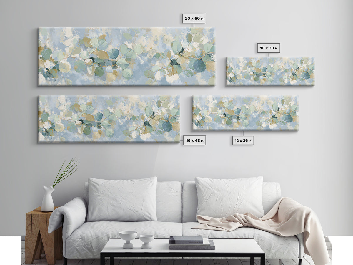 Clean Eucalyptus Leaf Study Framed Canvas Print, Waiting Room Art, Digital Art Print, Waiting Room Decor, Watercolor Art, Calm, WRA-3x1-57