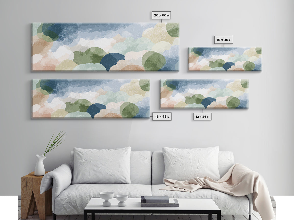 Pastel Rainbow Shapes for Pediatric Spaces Framed Canvas Print, Waiting Room Art, Floral Wall Art, Waiting Room Decor, Calm, WRA-3x1-58