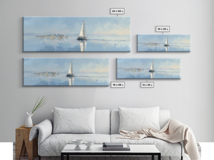 Quiet Sailboat on Calm Water Framed Canvas Print, Waiting Room Art, Wall Art, Waiting Room Decor, Calm, Floral Wall Art, WRA-3x1-59