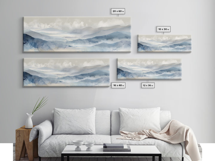 Simple Mountain Layers Canvas Print, Waiting Room Art, Digital Art Print, Waiting Room Decor, Watercolor Art, Calm, WRA-3x1-6