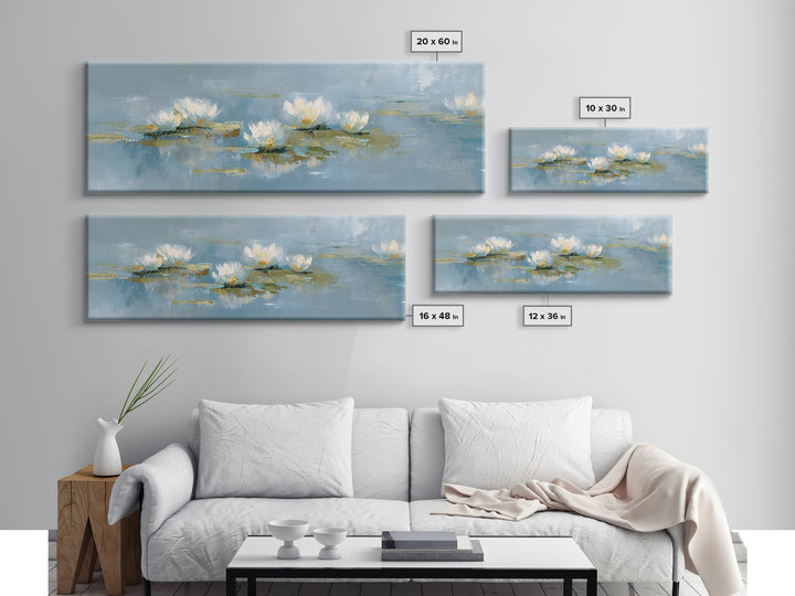 Lotus Flower on Still Water Framed Canvas Print, Waiting Room Art, Neutral Decor, Waiting Room Decor, Fine Art, Calm, WRA-3x1-7